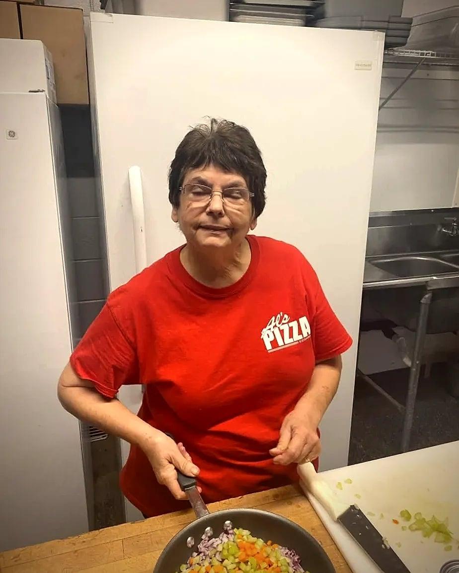 Mom, prepping the veggies